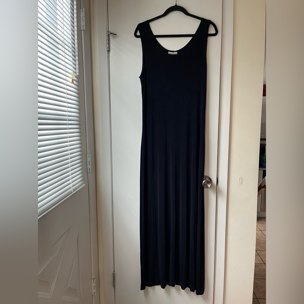 Coldwater Creek Maxi Dress Midnight Blue Slinky Sleeveless STRETCH JERSEY Sz L